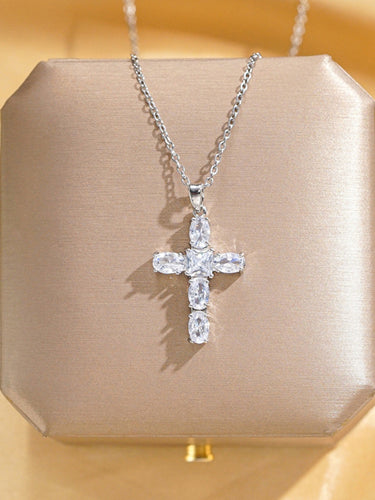 Inlaid Zircon Cross Pendant Necklace